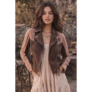 All Saints Gordale Suede Leather Fig Jacket 0